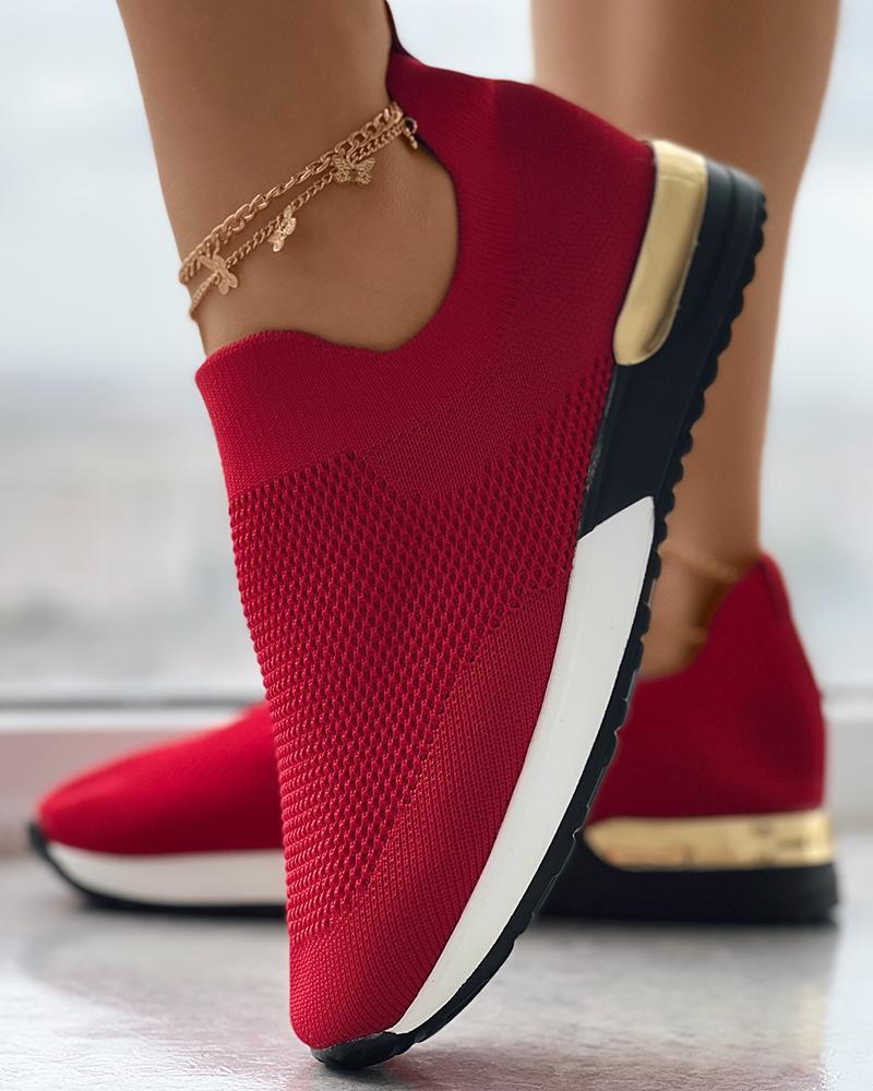 Umberta - Damen Stricksneaker mit goldfarbenem Akzent Rot