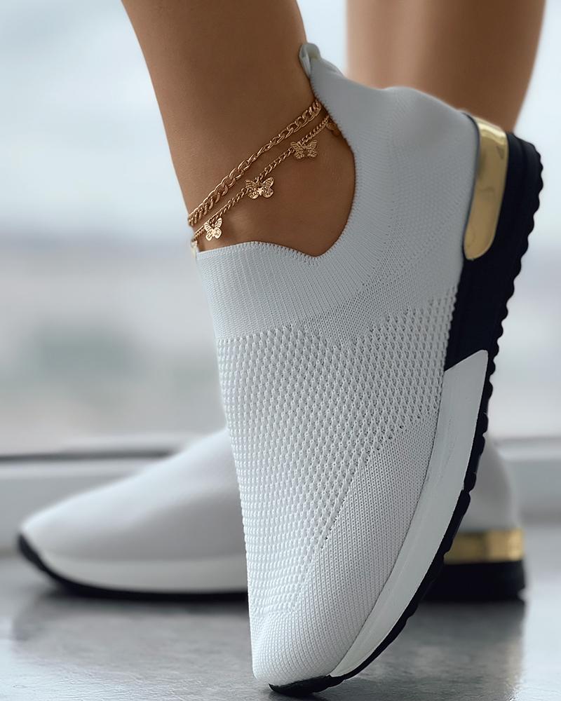 Umberta - Damen Stricksneaker mit goldfarbenem Akzent WeiB