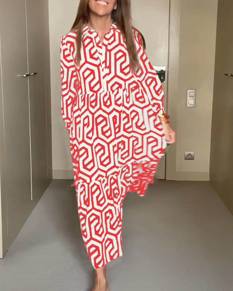 Vaida - Kleid mit neun Punkten und geometrischem Print Rot