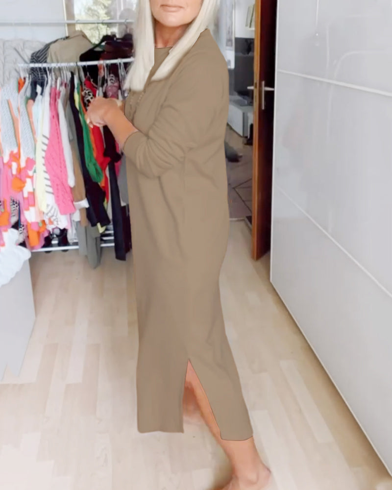 Valina - Kleid mit Rundhalsausschnitt und lässig Khaki