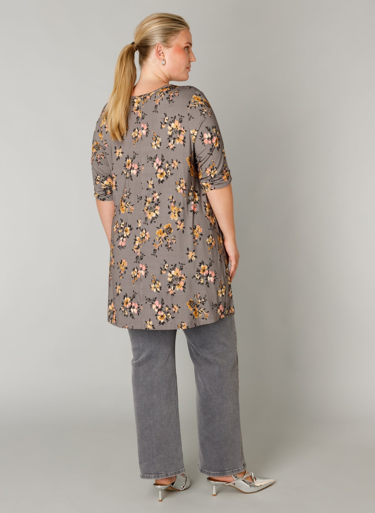 Vasiliki – Geblümte Jersey-Tunika Ankaraia in A-Linie - Grau 1