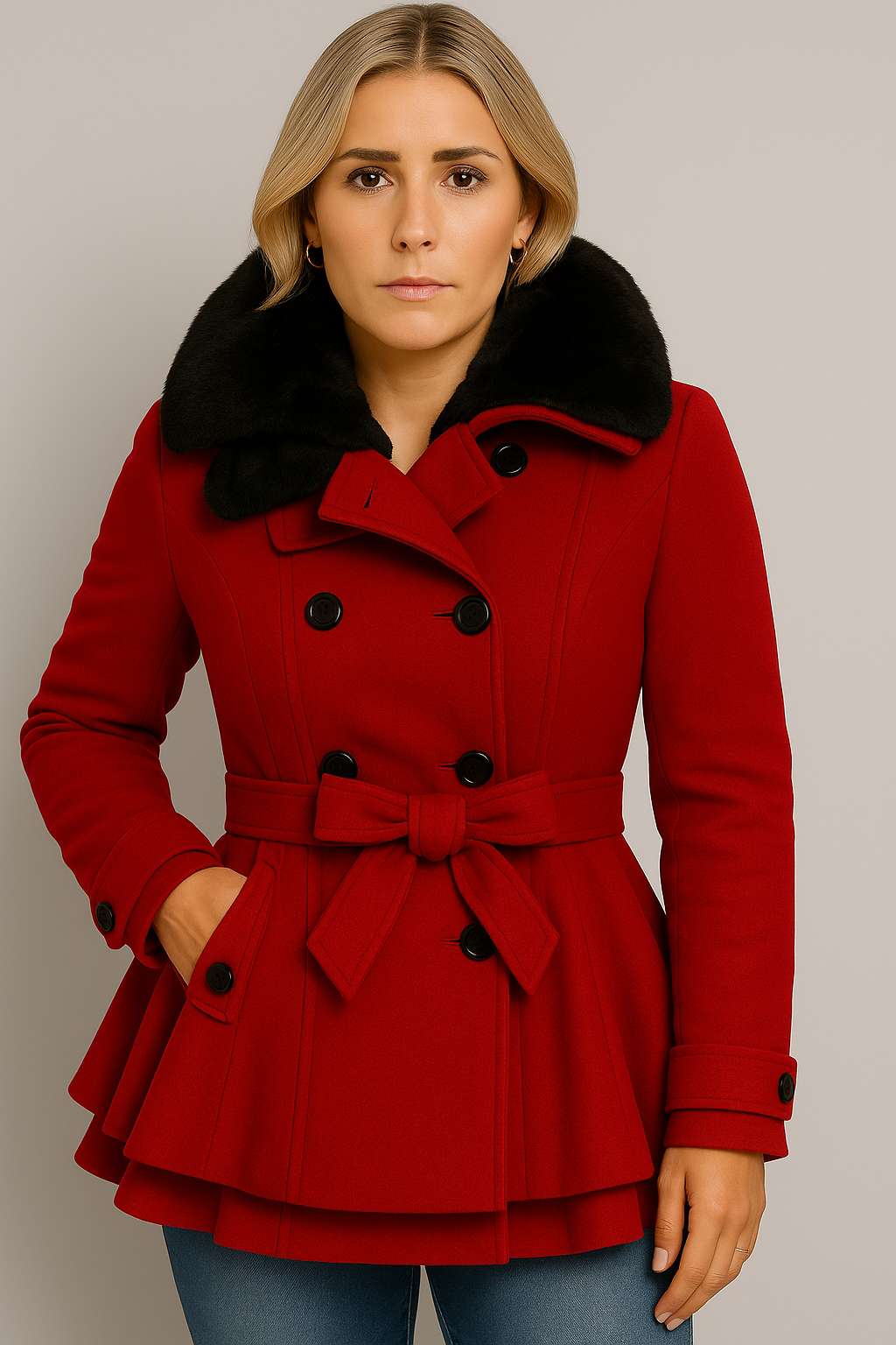 Velia – Eleganter Warmer Damen Wintermantel Rot