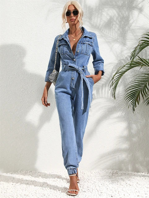 Madeleine - Ärmelloser Premium Damen Denim Jumpsuit
