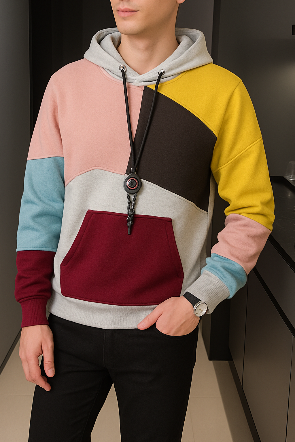 Vinz – Bequemer Hoodie für Herren Streetwear Style Rosa/Grau