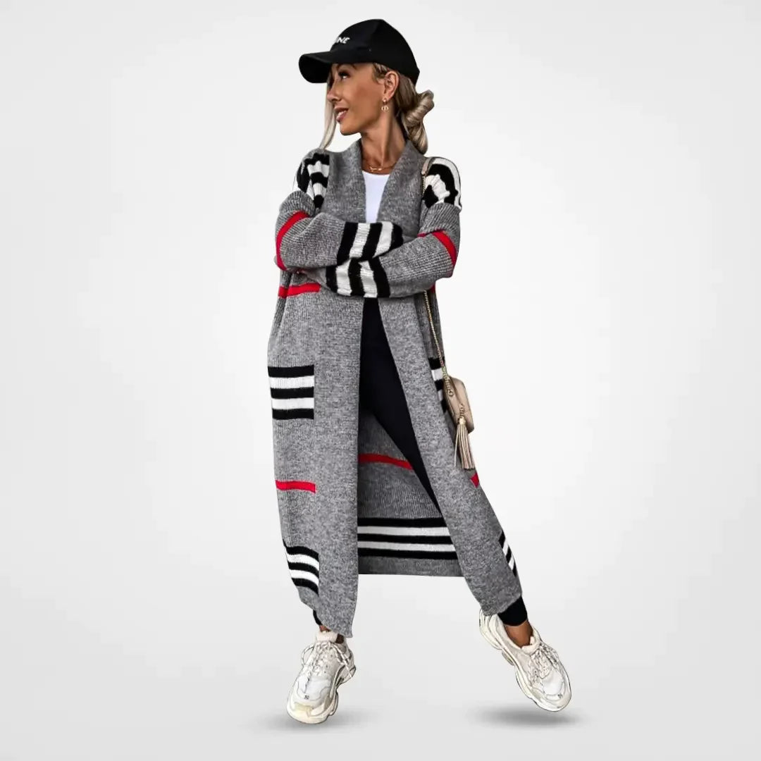 Margarete – Warmer gemusterter langer Damen Cardigan