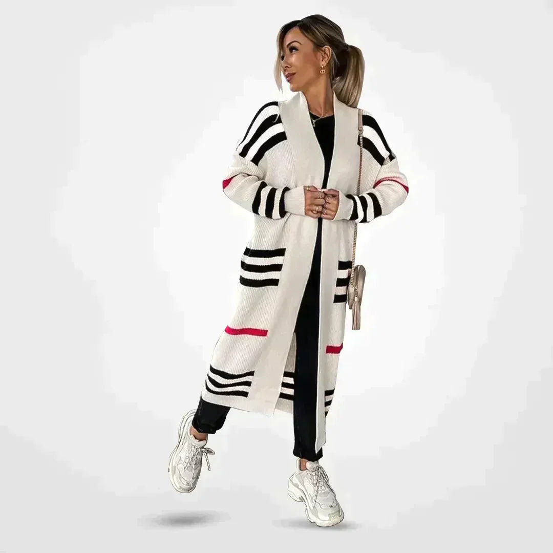 Margarete – Warmer gemusterter langer Damen Cardigan