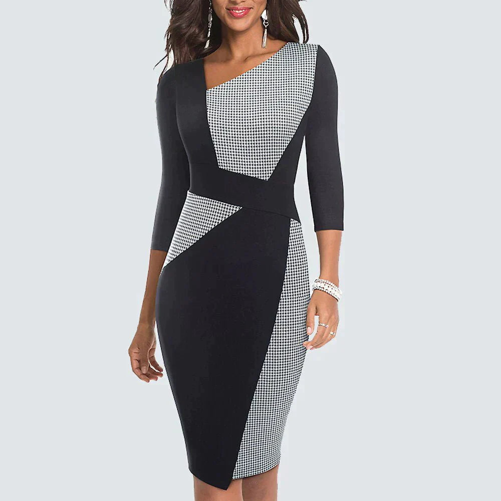 Yvaine – Einzigartiges Patchwork Bleistiftkleid für Damen Hahnentritt