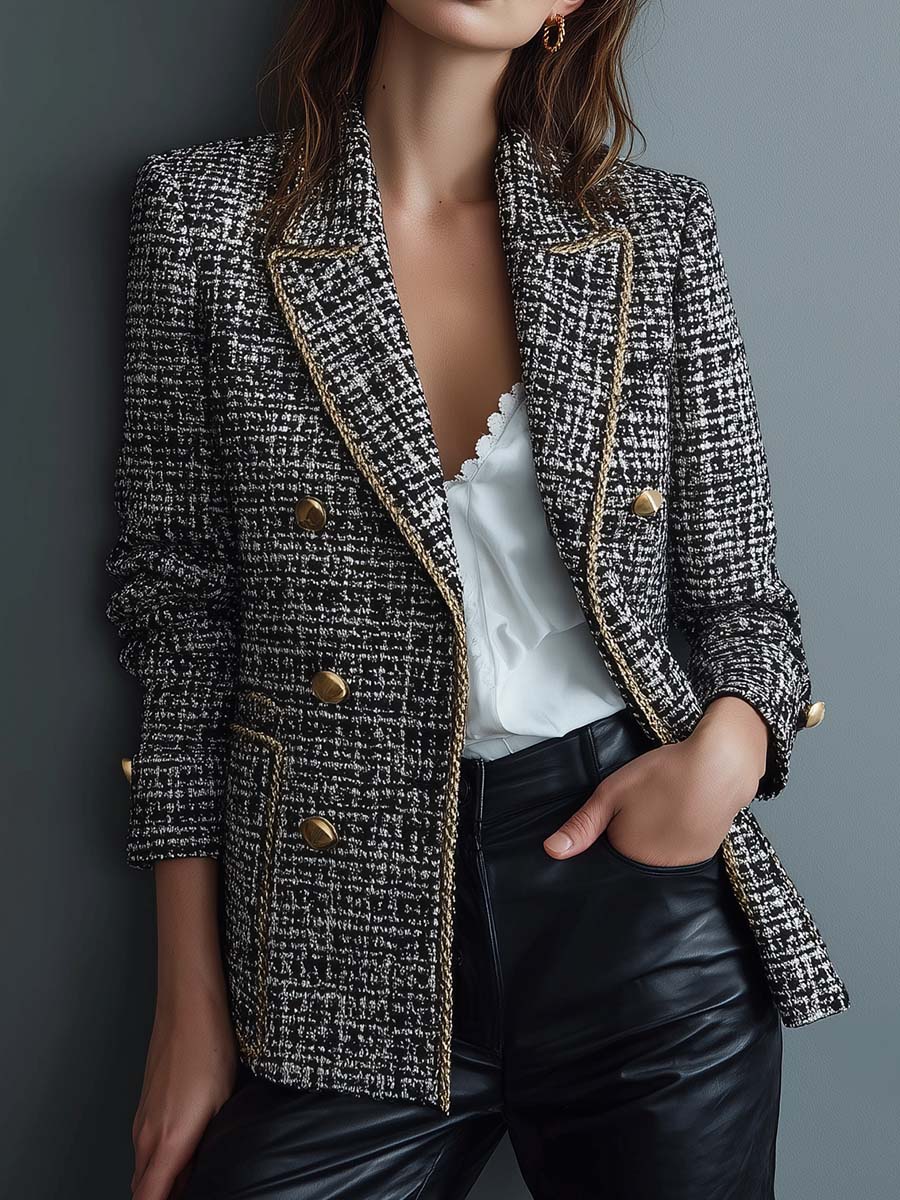 Fiora – Eleganter Tweed Blazer mit Goldbesatz für Damen