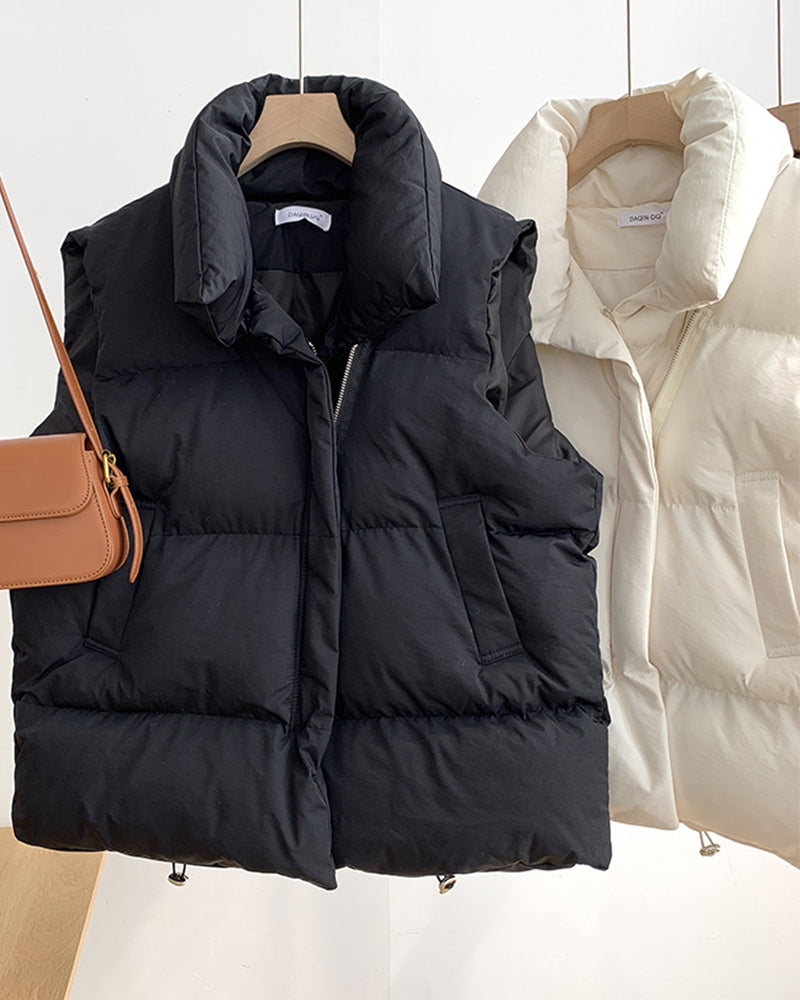 Lena – Einfache ärmellose Steppjacke mit Reißverschlusstasche