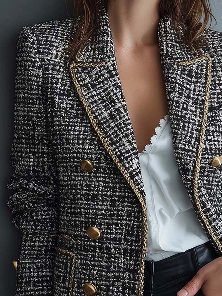 Fiora – Eleganter Tweed Blazer mit Goldbesatz für Damen
