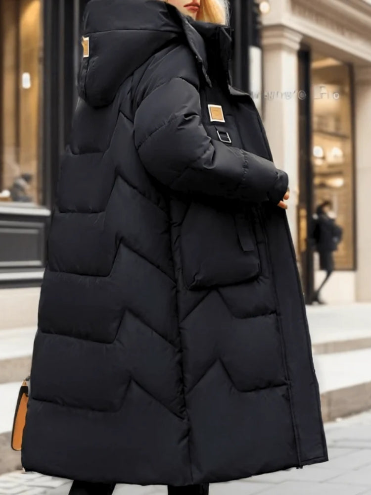 Dora - Glänzende Damen Pufferjacke Lang Mit Reißverschluss