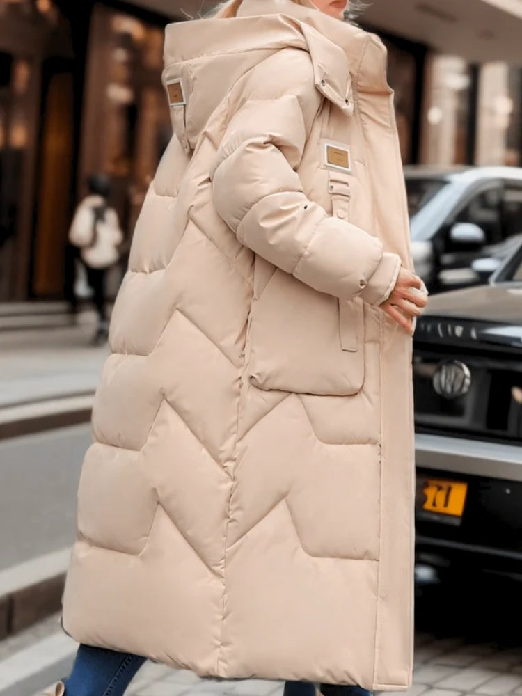 Dora - Glänzende Damen Pufferjacke Lang Mit Reißverschluss