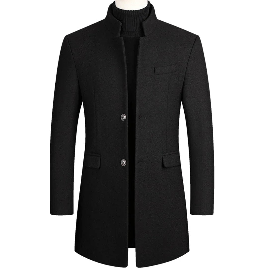 Lukas - Eleganter Langer Mantel Herren Schwarz Winter