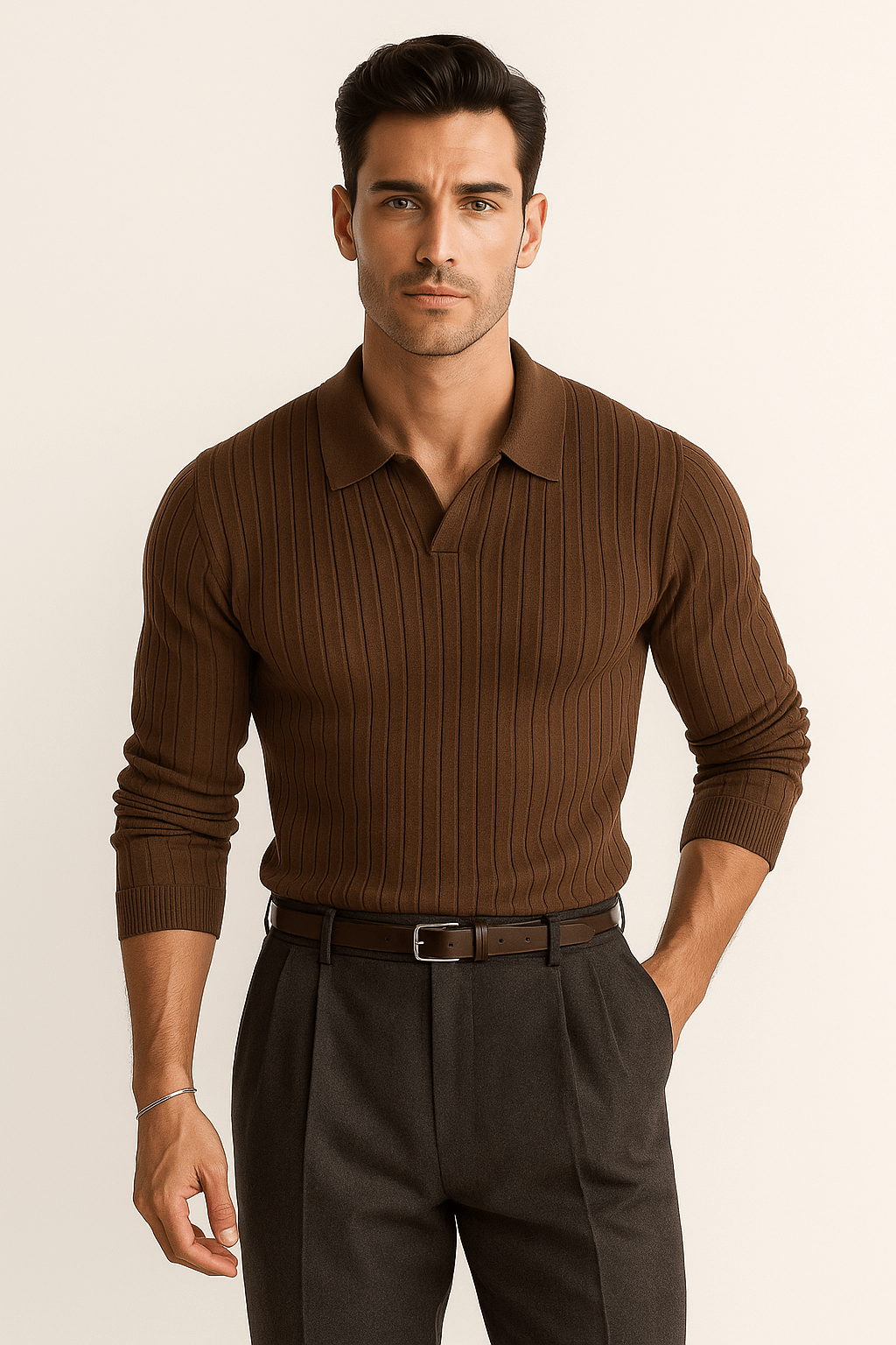 Lamberti - Elegantes Langarm Poloshirt Herren Baumwolle