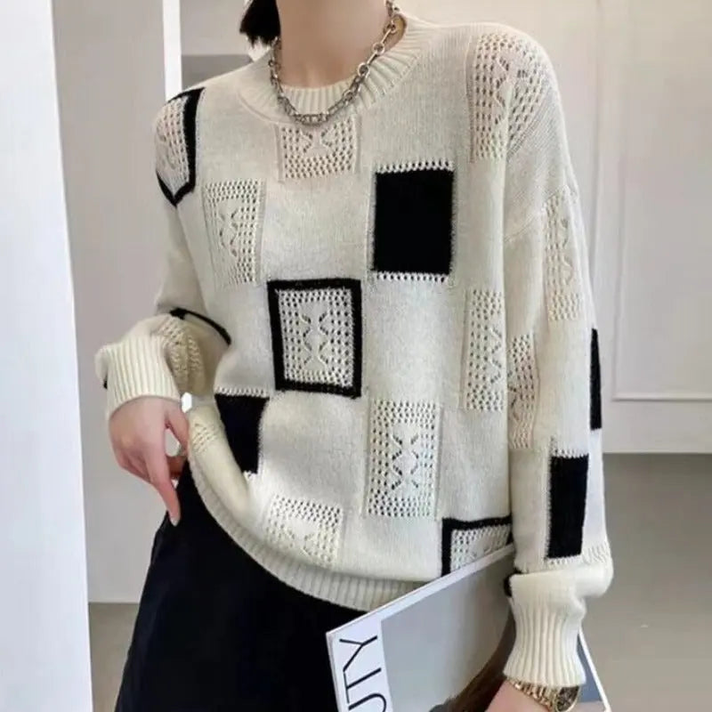Annamaria – Geometrischer Strickpullover mit lockerer Passform für Damen