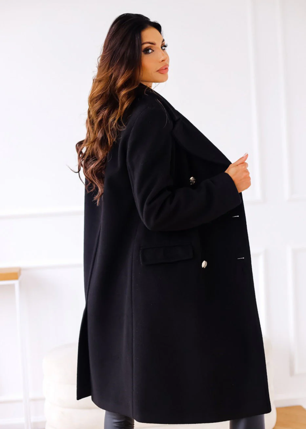 Claudine – Trenchcoat Damen Lang, Schwarze Jacke