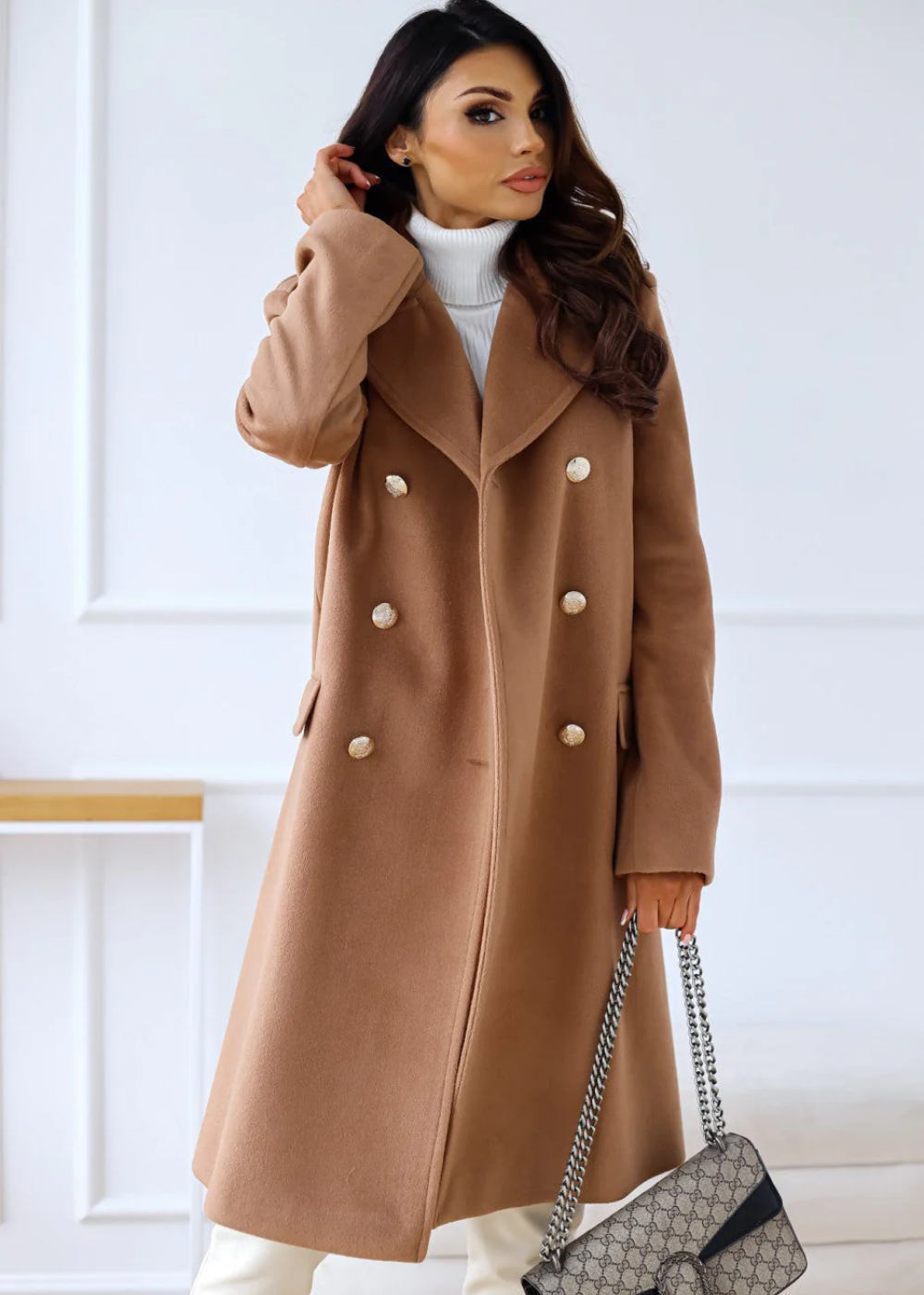 Claudine – Trenchcoat Damen Lang, Schwarze Jacke