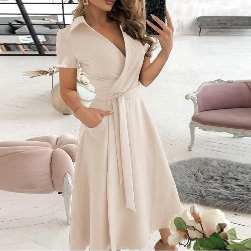 Paula – Midikleid Damen Mit Taillengürtel Elegant Sommer