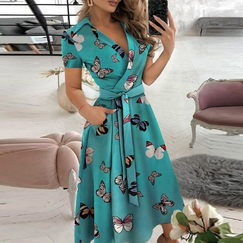Paula – Midikleid Damen Mit Taillengürtel Elegant Sommer