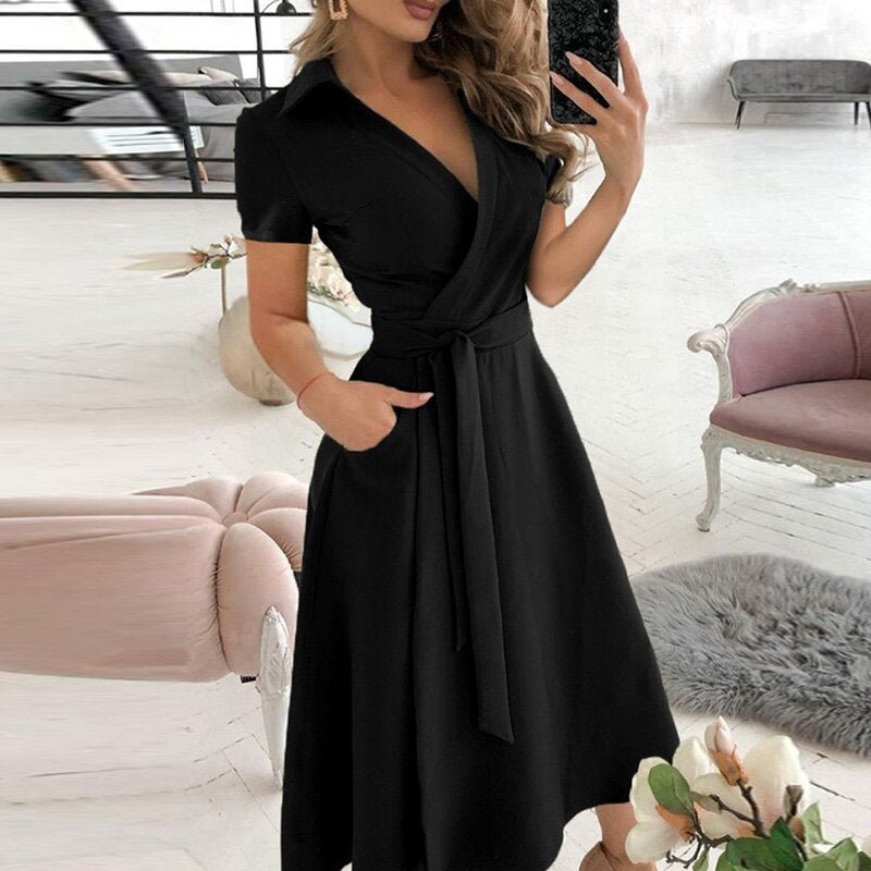 Paula – Midikleid Damen Mit Taillengürtel Elegant Sommer