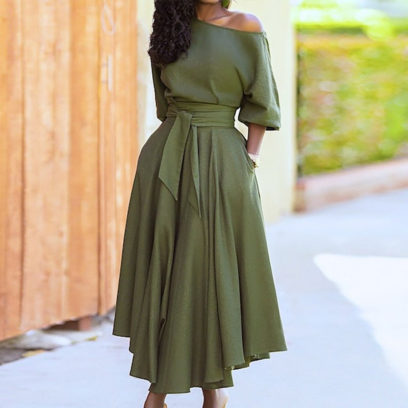 Paula – Midikleid Damen Mit Taillengürtel Elegant Sommer