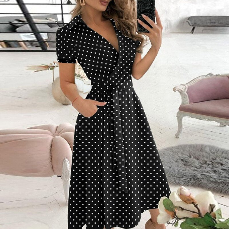 Paula – Midikleid Damen Mit Taillengürtel Elegant Sommer