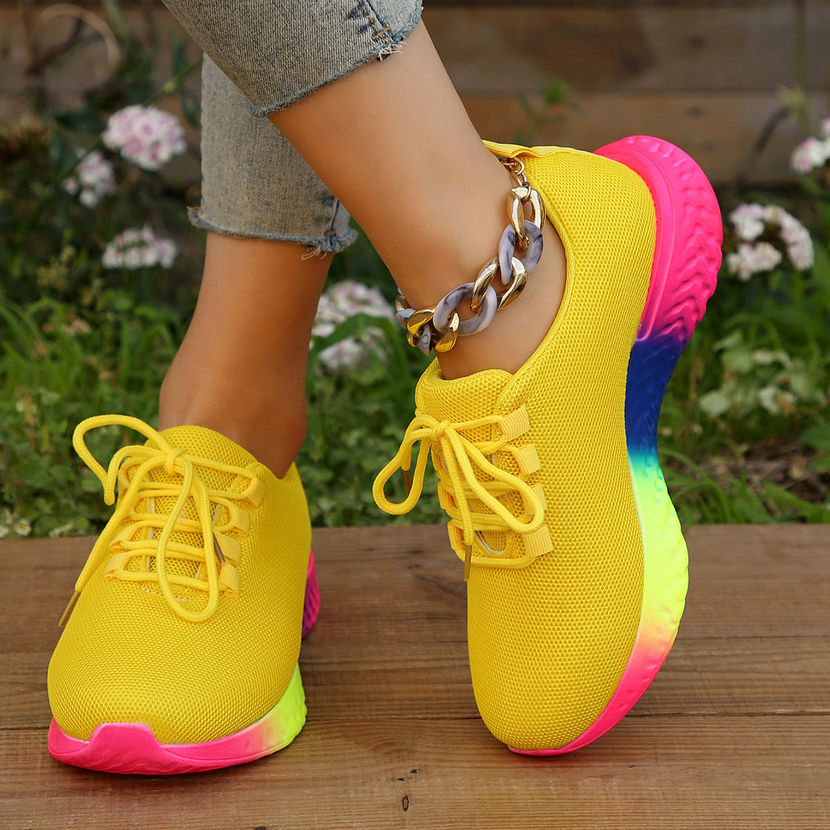 Klementine - Damen Kunstleder Sneaker mit Regenbogensohle