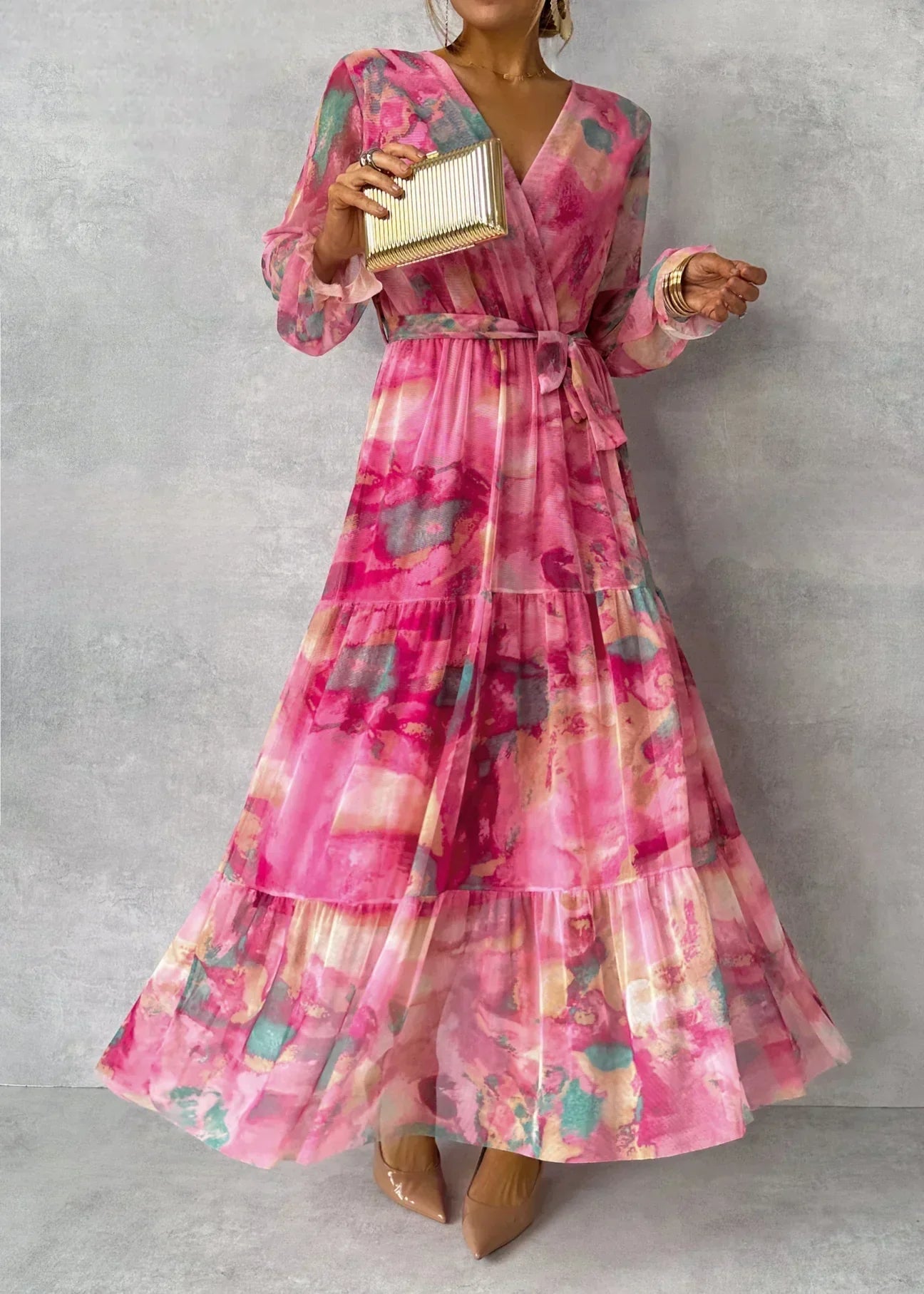 Hedda – Maxikleid Damen Langarm Boho Blumen Romantisch