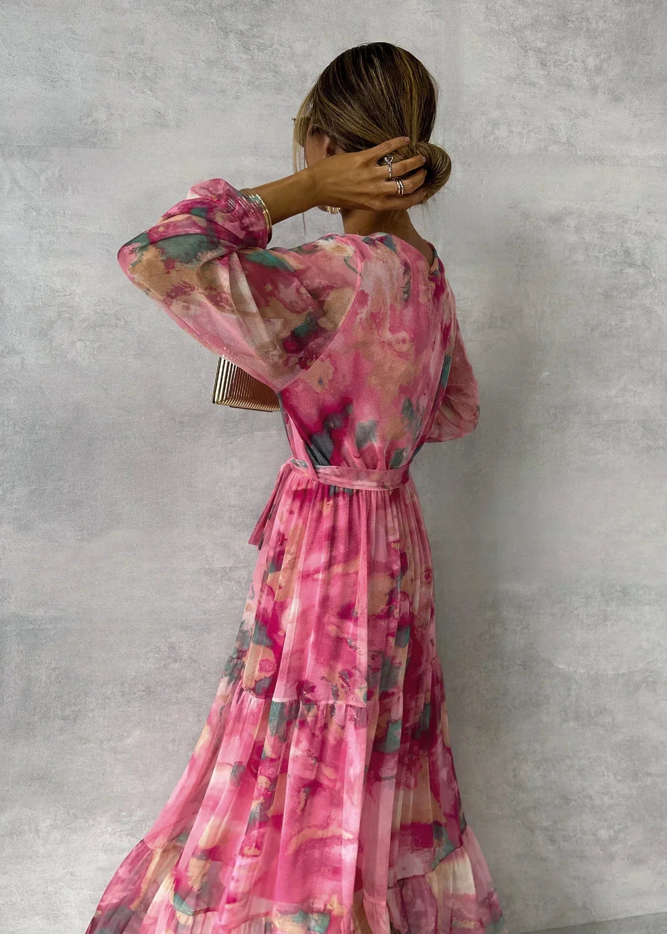 Hedda – Maxikleid Damen Langarm Boho Blumen Romantisch