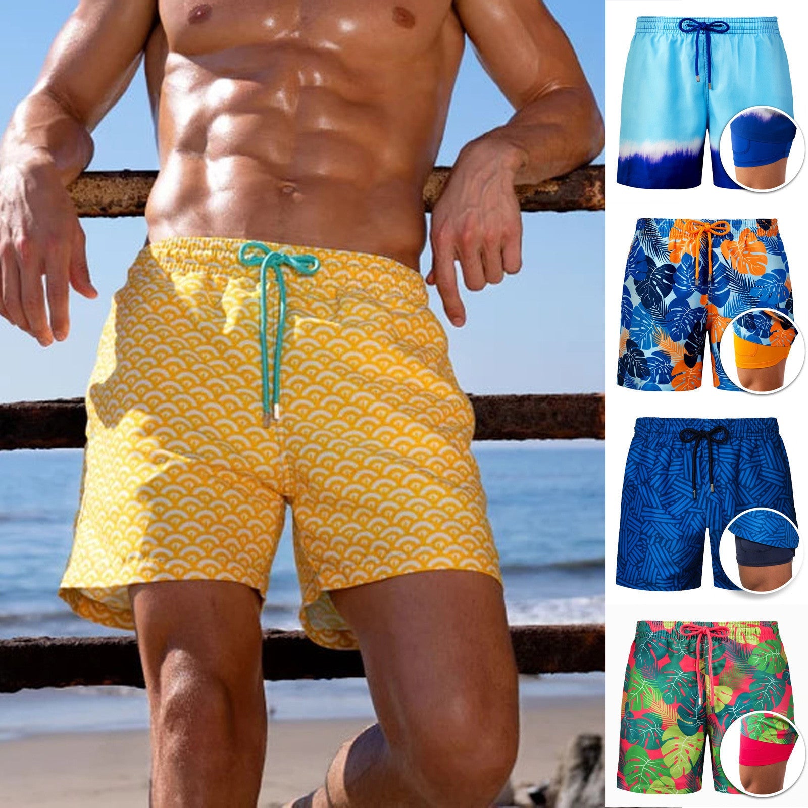 Leon – Badeshorts Herren Innenfutter Kordelzug Sommer Look
