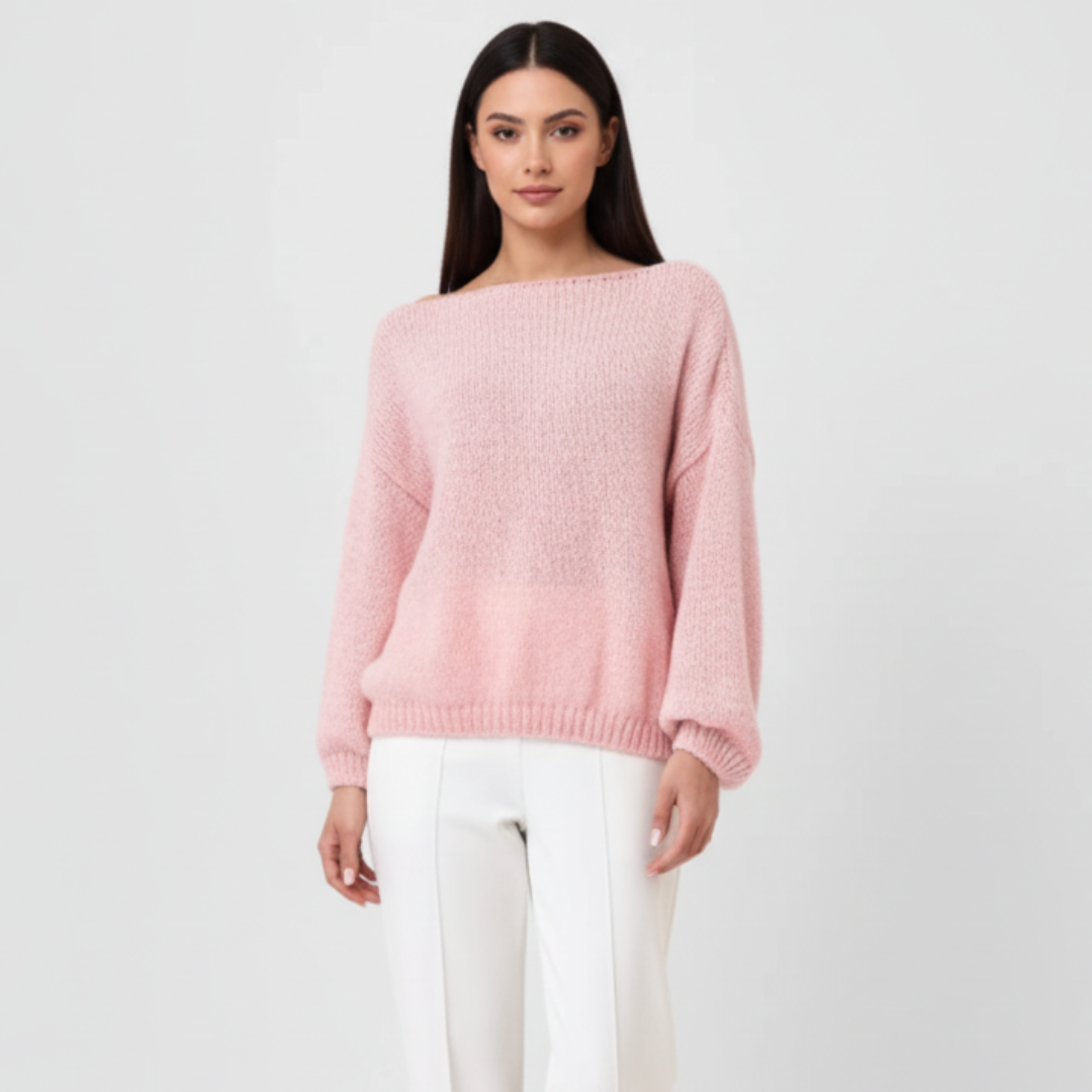 Orla - Schulterfreier Damen Pullover mit Rippbündchen