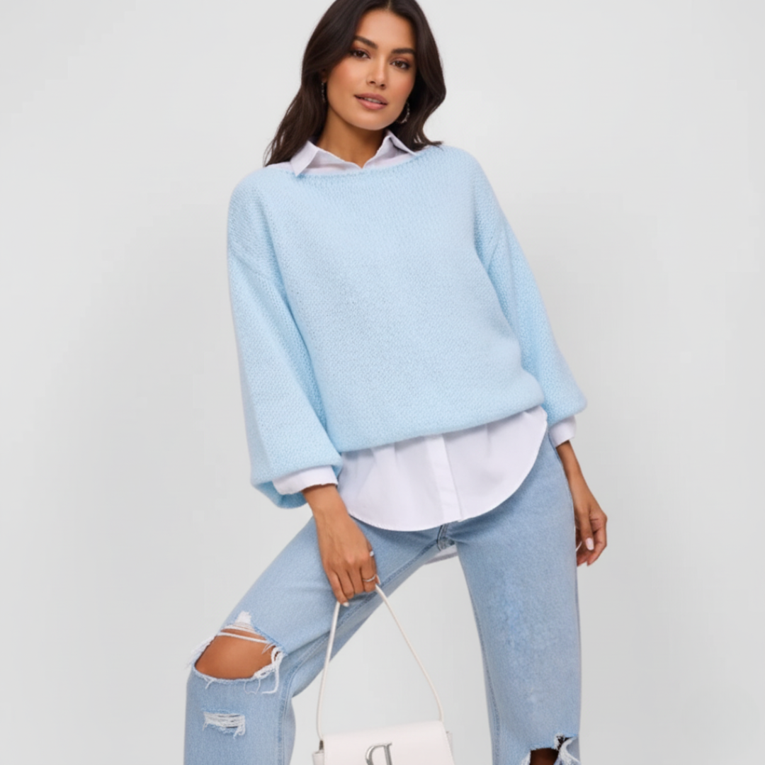 Orla - Schulterfreier Damen Pullover mit Rippbündchen