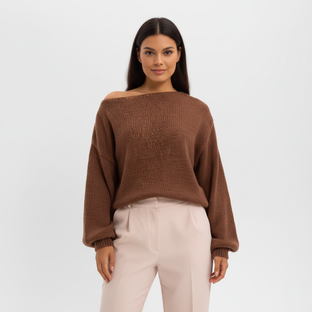 Orla - Schulterfreier Damen Pullover mit Rippbündchen