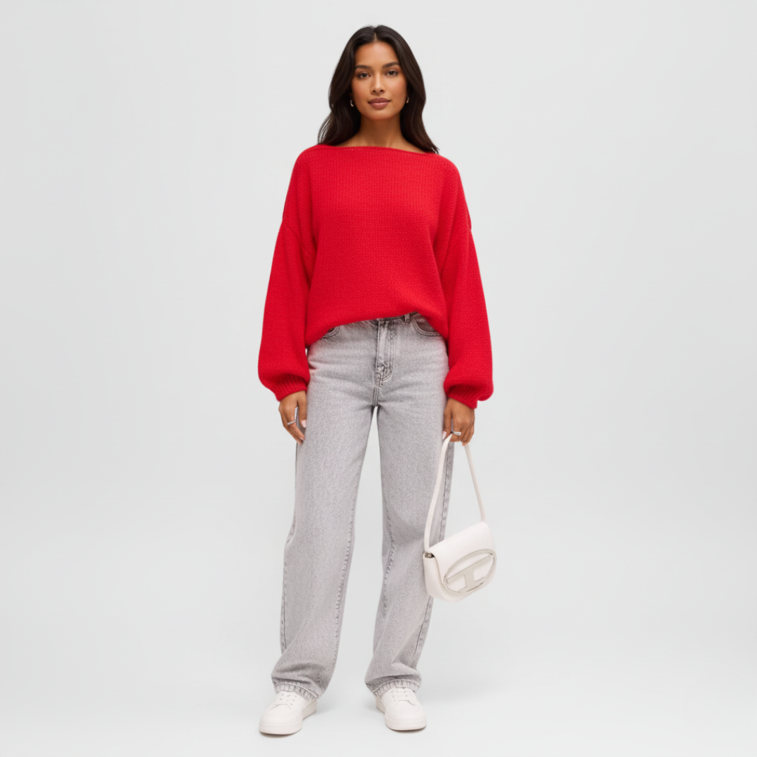 Orla - Schulterfreier Damen Pullover mit Rippbündchen