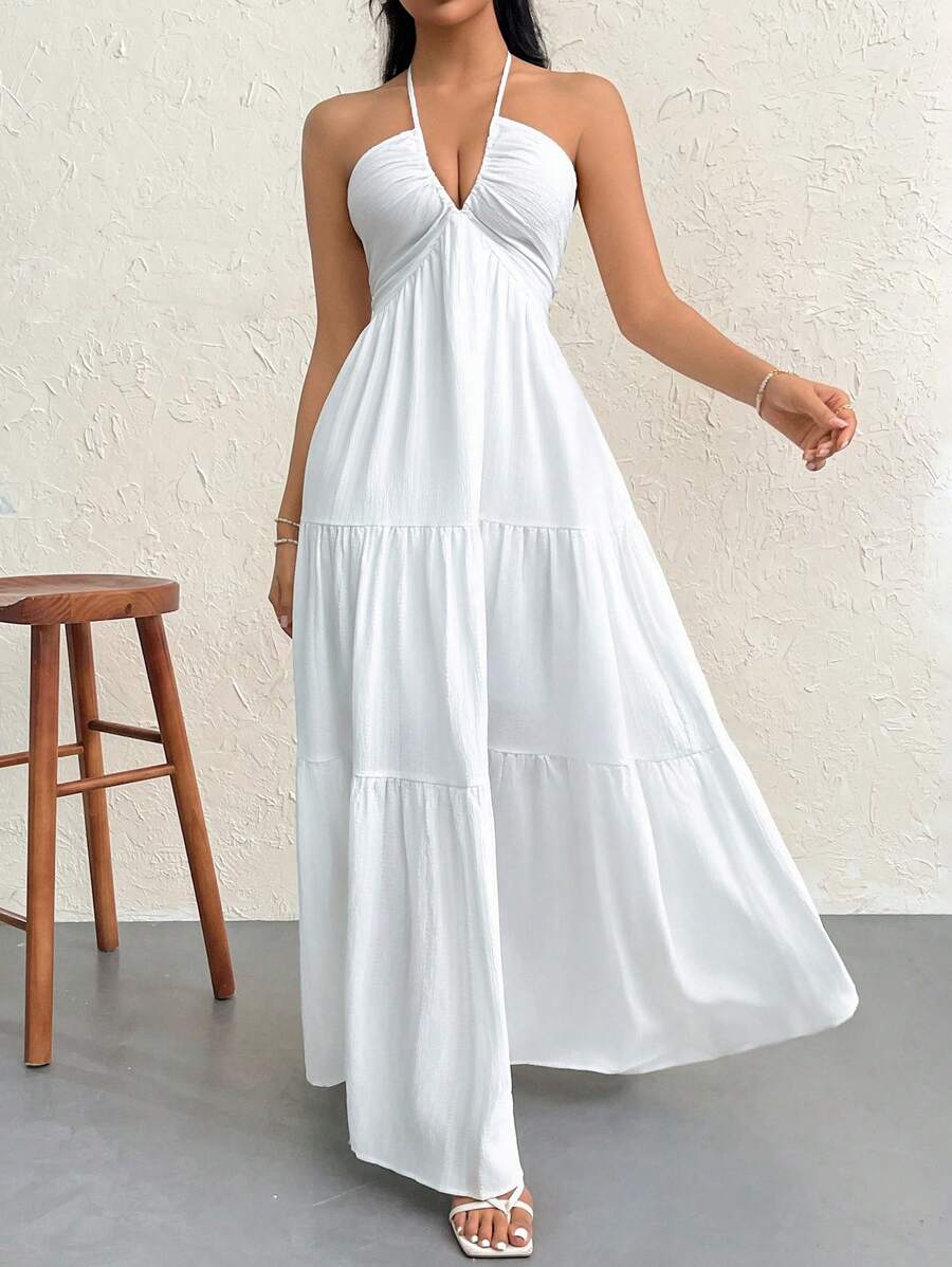 Greta – Chiffon Kleid Damen Rückenfrei Schnürung Urlaub