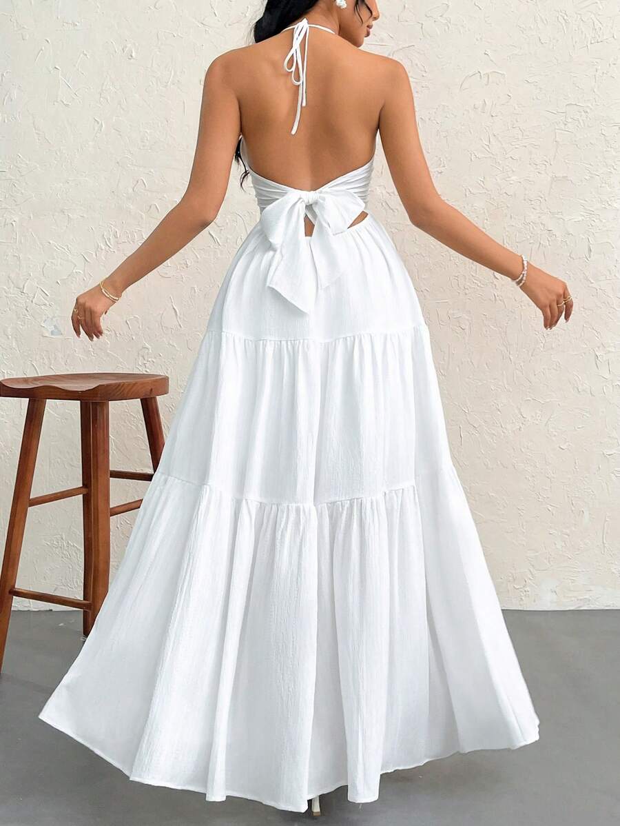 Greta – Chiffon Kleid Damen Rückenfrei Schnürung Urlaub