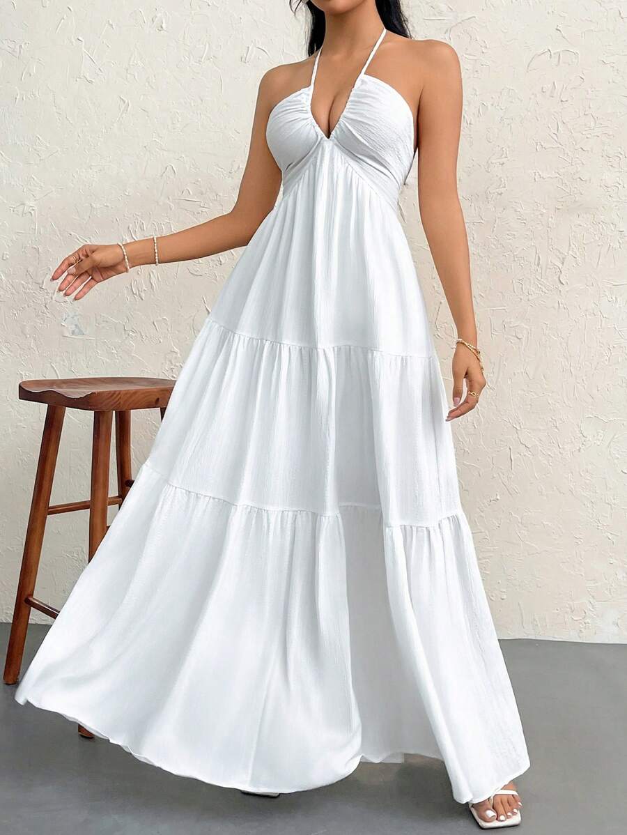 Greta – Chiffon Kleid Damen Rückenfrei Schnürung Urlaub