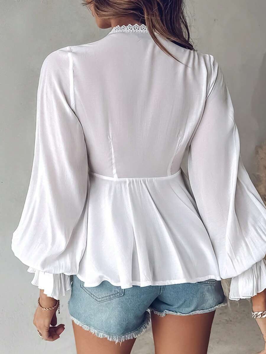 Annelie – Spitzen Patchwork Bluse Damen Peplum Elegant