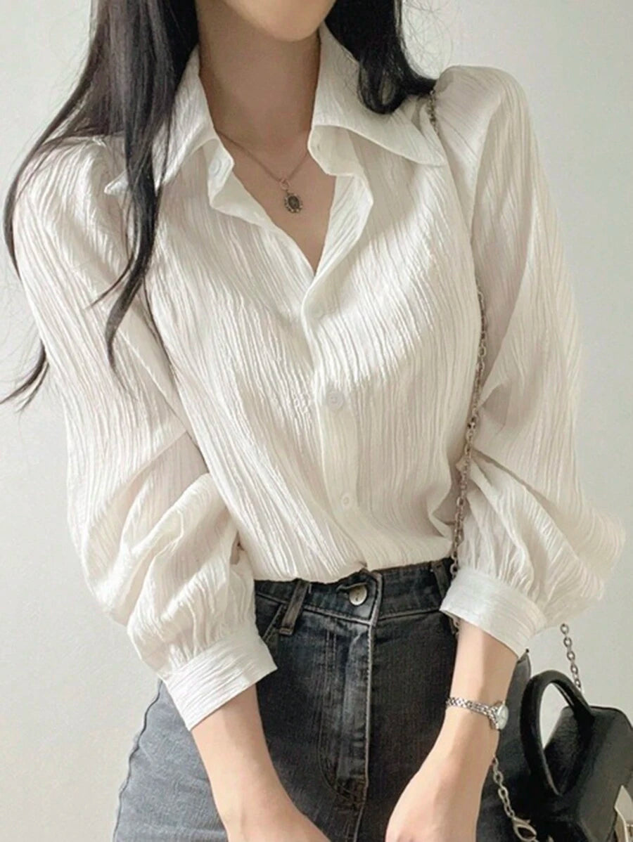 Alisa – Plissee Bluse Damen Weiß Locker Leicht