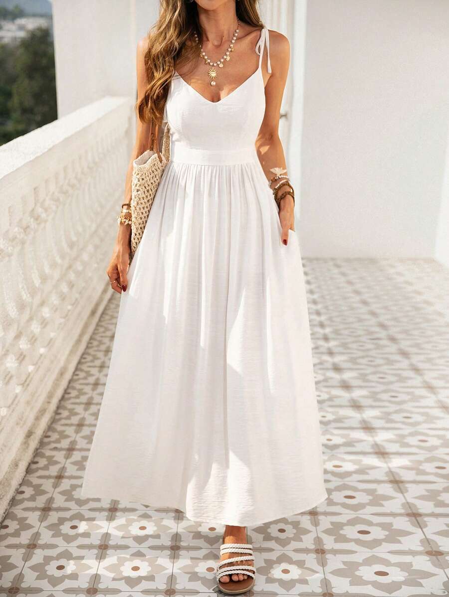 Klara – Rückenfreies Strandkleid Damen V-Ausschnitt Mit Raffung