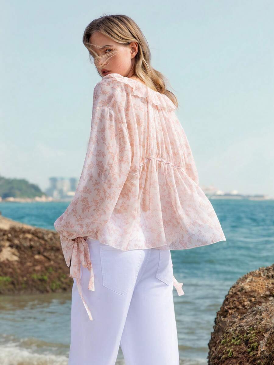 Ariana – Chiffon Bluse Damen Blumen Off-Shoulder