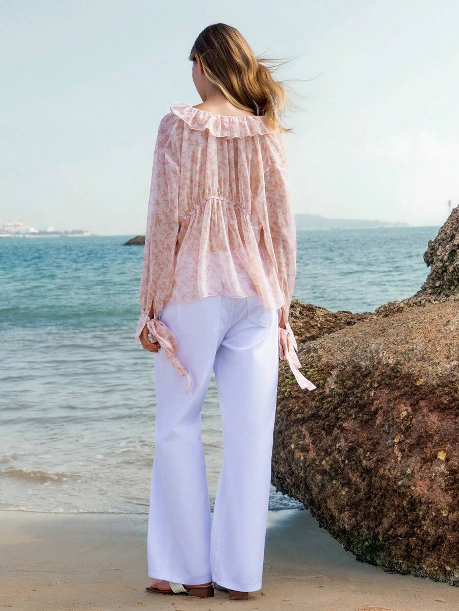 Ariana – Chiffon Bluse Damen Blumen Off-Shoulder