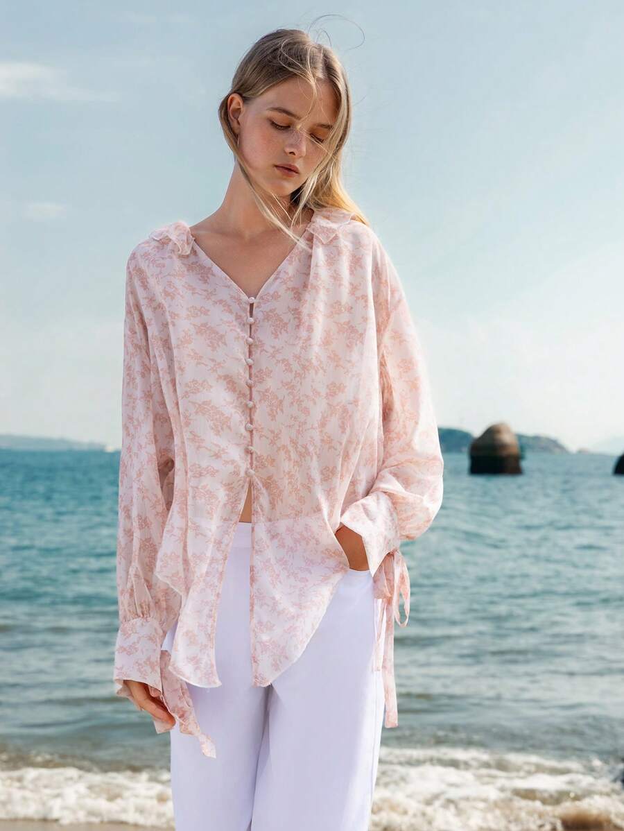 Ariana – Chiffon Bluse Damen Blumen Off-Shoulder