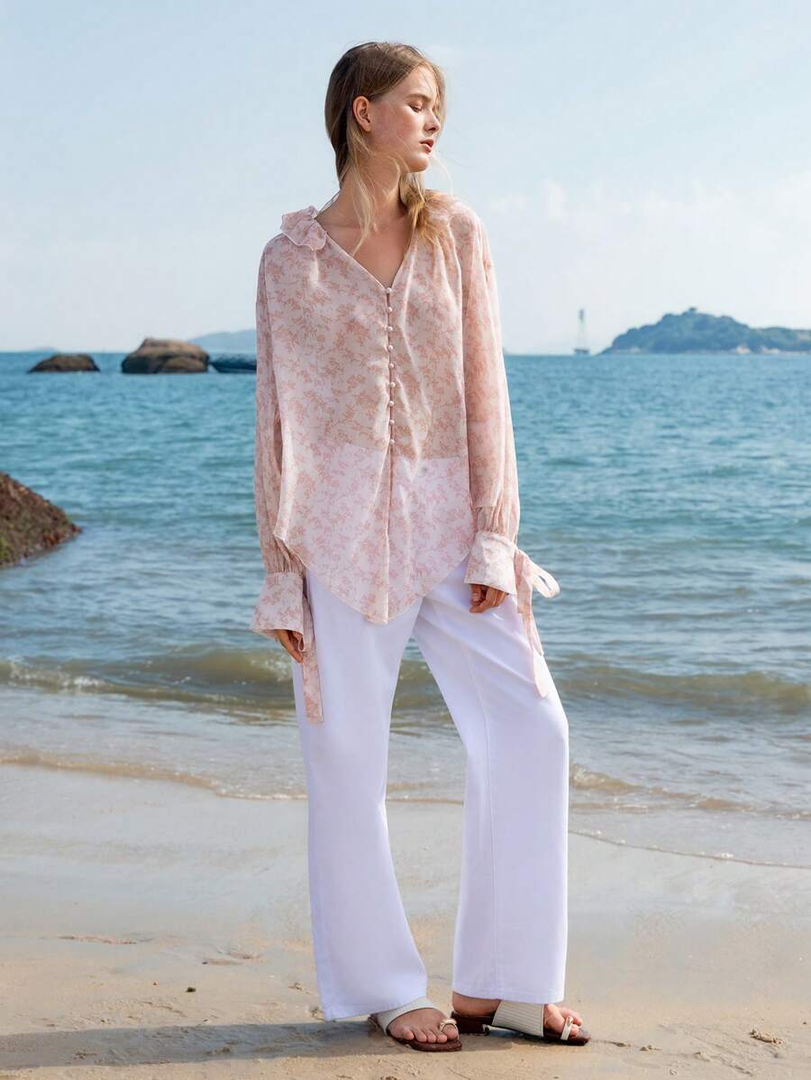 Ariana – Chiffon Bluse Damen Blumen Off-Shoulder