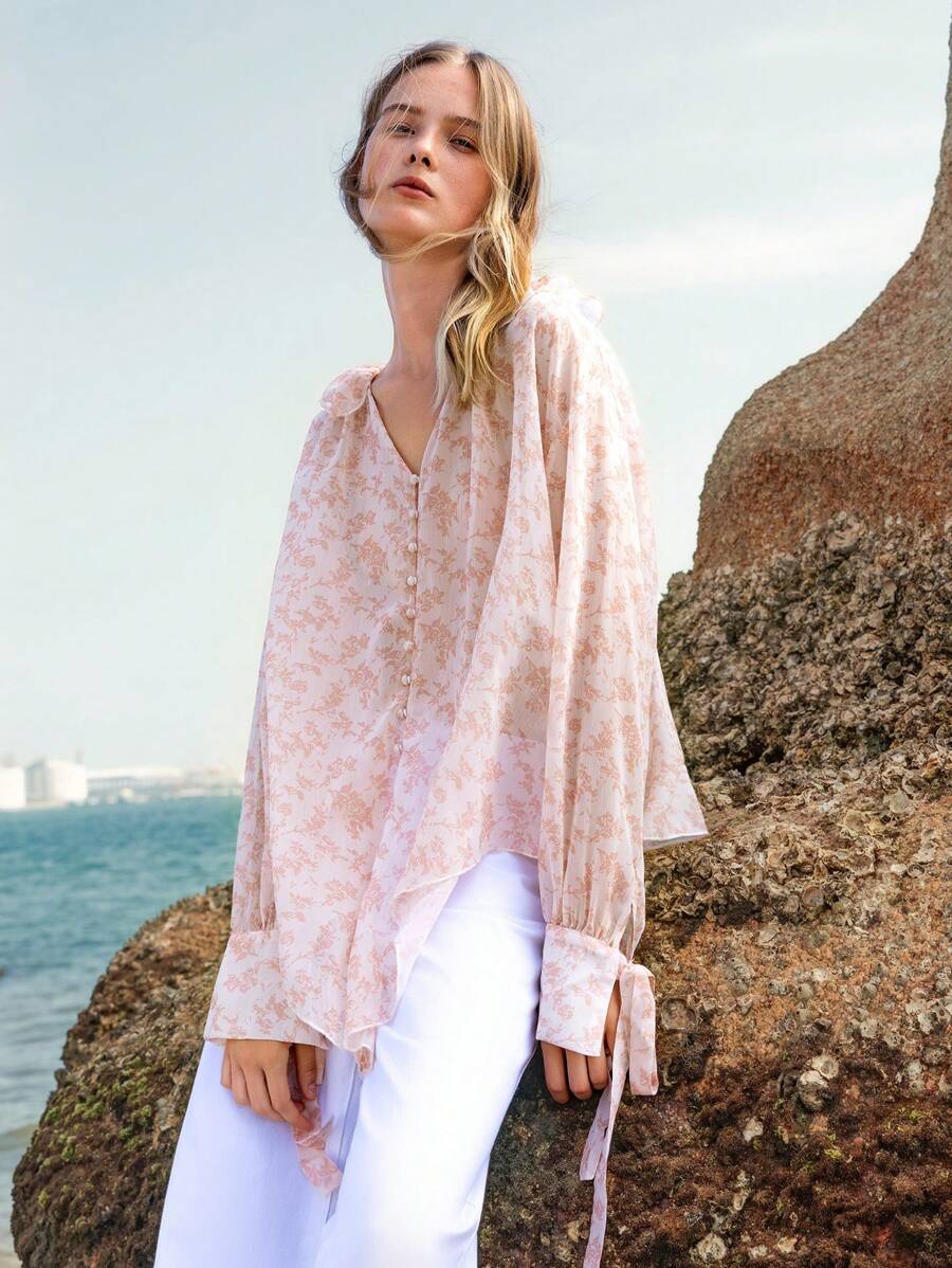 Ariana – Chiffon Bluse Damen Blumen Off-Shoulder