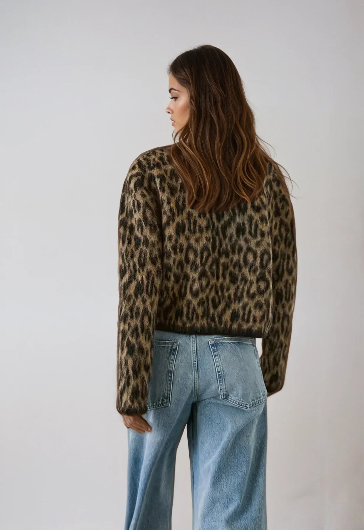 Luzia - Leopard Cardigan Damen Mit Rundhalsausschnitt
