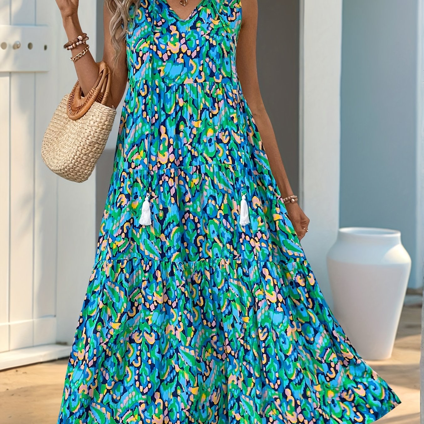 5f6a9fa9-1b93-4660-93a2-Fionnuala – Bohemian Sommerkleid ohne Ärmel mit Tie-Dye Marineblau 2