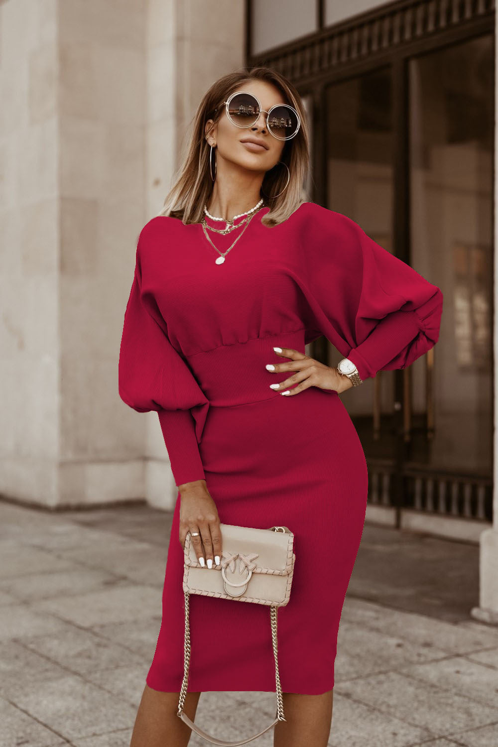 Giselle – Damenrock Einfarbig Lanternärmel Modern Chic Stil
