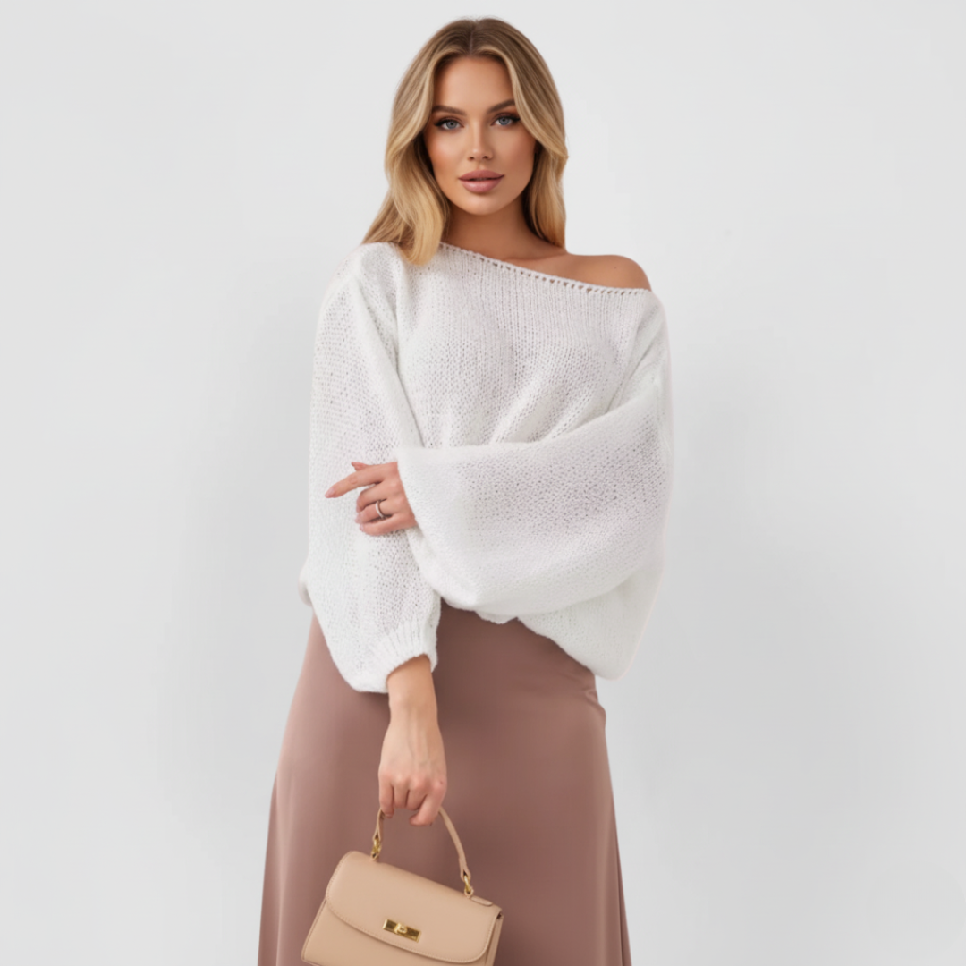 Orla - Schulterfreier Damen Pullover mit Rippbündchen