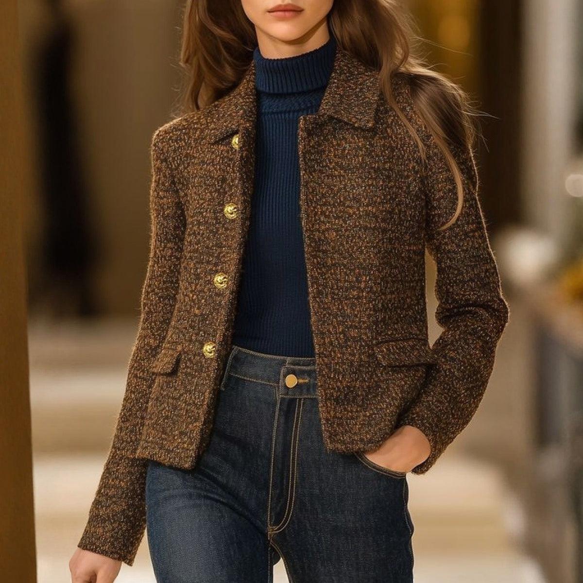 Gudula - Braune Vintage Langarmjacke für Damen